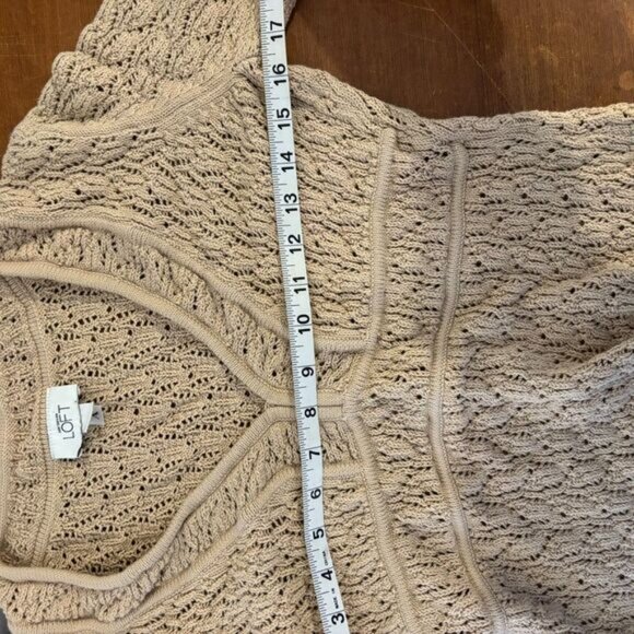 Y2K 2010s Ann Taylor Loft size XS Neutral Brown Open Knit Boho V Neck Sweater - Picture 7 of 7